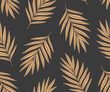 Palm leaf vector seamless pattern on black. Hand drawn modern dark floral background