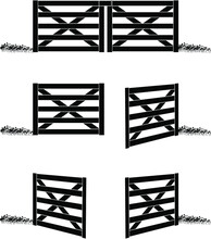 Vector Illustration Set Of Rural Gates. Three Positions