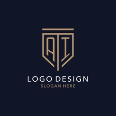 AI initial logo monogram with simple luxury shield icon design