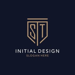 Wall Mural - ST initial logo monogram with simple luxury shield icon design