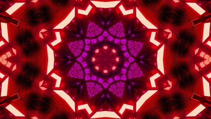 3D rendering of cool futuristic kaleidoscope patterns in red, white, and purple vibrant colors