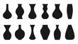 Vases black silhouette symmetrical vector flat set isolated on white background. Icons for mobile app and websites. For posters, banners, advertisements, logos. Design element, decor object. Stickers
