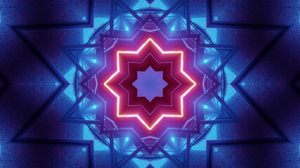 3D rendering of cool futuristic kaleidoscope patterns in blue, red, and black vibrant colors