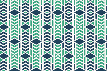 Poster - combination green and blue vector geometric ornament. Stylish seamless pattern with squares, arrow, and diagonal shapes. Abstract background use soft grey color. Modern mosaic texture