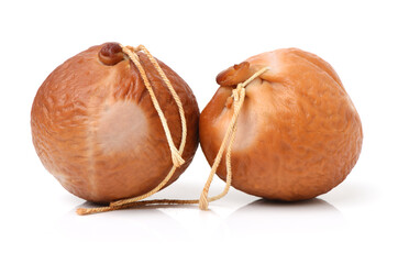 Poster - cooked boiled ham sausage on white background