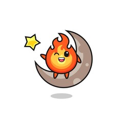 Sticker - illustration of fire cartoon sitting on the half moon