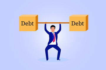 Debt vector concept. Businessman holding two big debt burden.