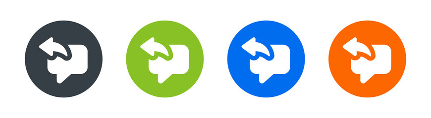 Poster - Reply icon symbol sign. Bubble with arrow icon vector isolated on white. Communication concept