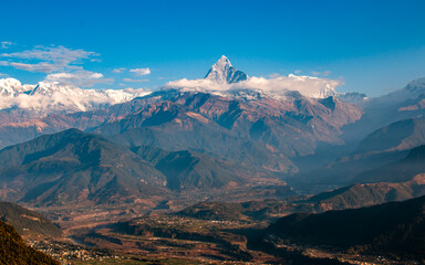  Beautiful Landscape view of Mount Machhapuchhre from Pokhara, Nepal.