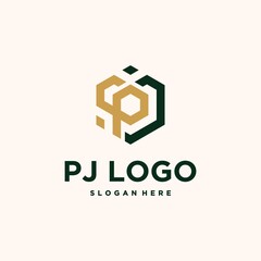 Wall Mural - Initials P,J hexagon logo monogram am hexagon logo with gradient color of luxury initials logo