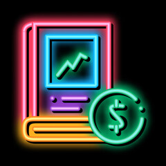 Poster - growth up investing book neon light sign vector. Glowing bright icon growth up investing book sign. transparent symbol illustration
