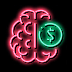 Poster - money brainstorming neon light sign vector. Glowing bright icon money brainstorming sign. transparent symbol illustration