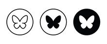 Butterfly Icon Button, Vector, Sign, Symbol, Logo, Illustration, Editable Stroke, Flat Design Style Isolated On White Linear Pictogram