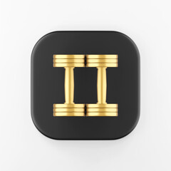 Poster - Top view golden dumbbells icon. 3d rendering black square button key, interface ui ux element.