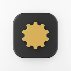 Poster - Golden gear icon in flat style. 3d rendering black square button key, interface ui ux element.