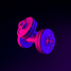 Poster - Neon dumbbell icon. 3d rendering interface ui ux element. Dark glowing symbol.
