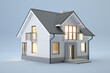 3D small house on blue background. 3D illustration
