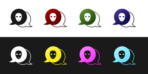Poster - Set Alien icon isolated on black and white background. Extraterrestrial alien face or head symbol. Vector