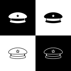 Poster - Set Military beret icon isolated on black and white background. Soldiers cap. Army hat. War baret. Vector