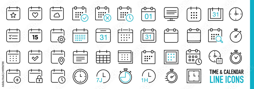 Date and Calendar Line Icons Stock Vector | Adobe Stock