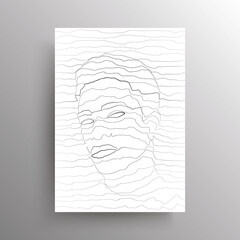 Wall Mural - Portrait of an abstract man in linear distortion style with many horizontal wavy lines. Design for wall decoration, poster, placard. Vector