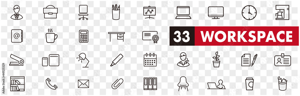 working place icons of freelance line vector set - obrazy, fototapety, plakaty 