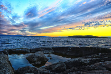 Wall Mural - summer sunset lake, nature, beautiful sky