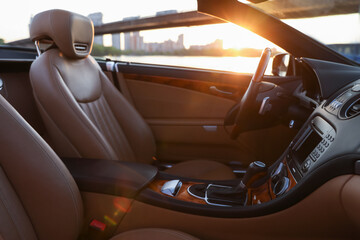 Closeup view of luxury convertible car interior