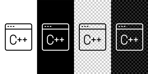 Set line Software, web developer programming code icon isolated on black and white, transparent background. Javascript computer script random parts of program code. Vector