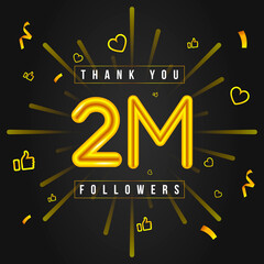 Poster - Thank you 2M followers Design. Celebrating 2 or two million followers. Vector illustration.