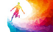 Marathon runner. Running silhouette in trendy abstract colorful polygon style with rainbow back