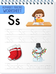 Sticker - Alphabet tracing worksheet with letter S and s