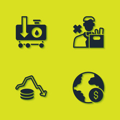 Sticker - Set Drop in crude oil price, Global economic crisis, Dollar rate decrease and Employee dismissal icon. Vector