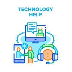 Aufkleber - Technology Help Vector Icon Concept. Technology Help And Online Support, Customer Service Worker Operator Supporting Client And Helping Bot. Assistance And Consultation Color Illustration