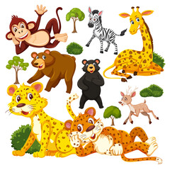 Poster - Seamless pattern with cute wild animals cartoon character