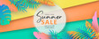 Editable summer sale banner with tropical leaf theme