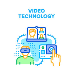 Poster - Video Technology Vector Icon Concept. Video Technology For Communicate Through Laptop Call And Chatting Online, Watching Video And Playing Game. Digital Camera Device Color Illustration
