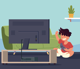 Canvas Print - happy kid playing video games