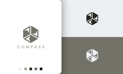 trip or adventure logo with a simple and modern compass hexagon vector shape