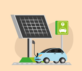 Wall Mural - solar panel charge electric car