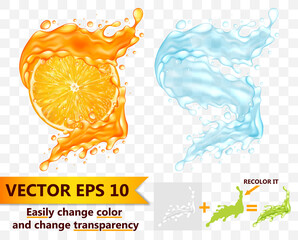 Poster - Realistic Detailed 3d Juice and Water Splashes Set. Vector