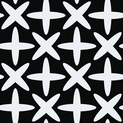 Poster - White crosses ornament. Seamless crosses and black background.