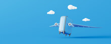 Summer Suitcase With Wings Will Take Off. Creative Minimal Travel Concept Idea On Blue Background 3D Render 3D Illustration