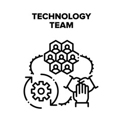 Poster - Technology Team Vector Icon Concept. Technology Team Online Conference And Brainstorming, Planning Strategy And Working Process. Employers Video Call Meeting And Communication Black Illustration