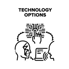 Poster - Technology Device Options Vector Icon Concept. Voice Control, Fingerprint Scanning And Face Id Technology Device Options. Innovation Identification And Protection System Black Illustration