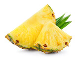 Pineapple slices with leaves. Cut pineapple isolate. Cut pineapple on white. Full depth of field.