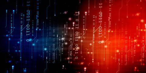 Poster - 2d illustration abstract digital binary data on computer screen
