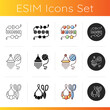 © bsd studio - Creative activities icons set. Yarn wall hangings. Personalised silicone teether chain. Handmade pom pom jewelry. Boho style. Linear, black and RGB color styles. Isolated vector illustrations