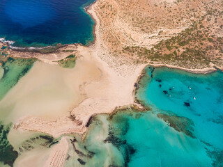 Wall Mural - Zenith view from the drone of Balos beach on the northwest coast of the Greek island of Crete