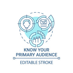 Know your primary audience concept icon. Viral content abstract idea thin line illustration. Conducting market research. Analyzing readers base. Vector isolated outline color drawing. Editable stroke